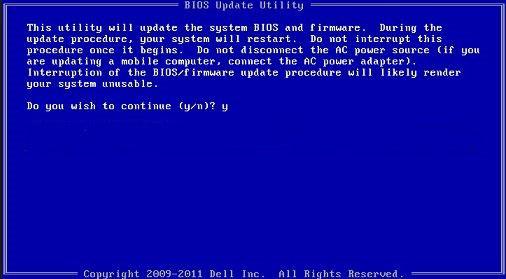 Figure 1. DOS BIOS Update Screen Updating the Dell BIOS in Linux and Ubuntu environments If you want to update the system BIOS in a Linux environment such as Ubuntu, see http://www.dell.
