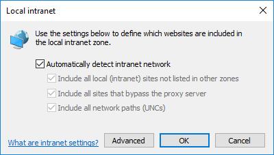 Select Local intranet and click the