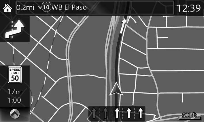 2.4.3.4 Junction view If you are approaching a highway/freeway exit or a complex intersection and the needed information exists, the map is replaced with a 3D view of the junction.