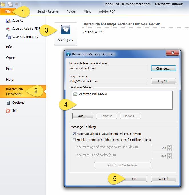 b) You can set up Archived Mail folders in Outlook 2010 / 2013 Looking at your archived messages in Outlook is easy in 2010 / 2013. Just follow these steps. Step Description Screen 1.
