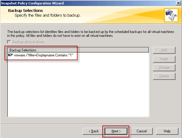 Now we see how the Backup Selections tab in the NetBackup policy will be displayed (1).