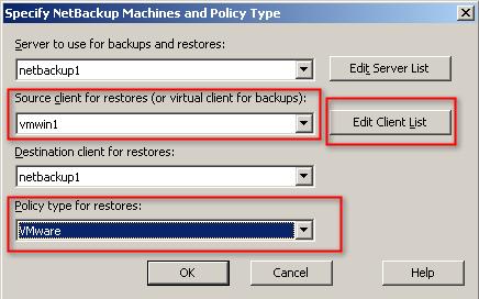 From the Select NetBackup Machines and Policy Type pull down menu, select vmwin1 (see below).