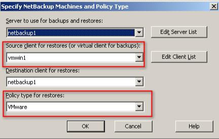 From the File > Select NetBackup Machines and Policy Type pull down