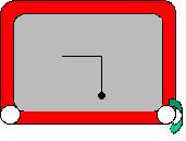 On an Etch A Sketch, each knob controls one direction of motion of the darker grey dot. Rotating the left knob moves the dot from side to side. Rotating the right knob moves the dot up and down.