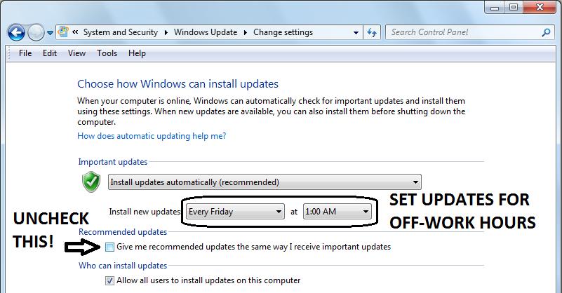 If you need to start the installation without updating Windows first, you should start it late