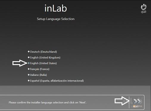 Installation of the CAD software: Open the inlab_sw_16.0 folder and double-click on setup.exe. The program language setup screen will display.