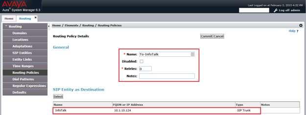 6.3. Define Routing Policy Routing policies describe the conditions under which calls will be routed. To add a routing policy, expand Elements Routing and select Routing Policies.