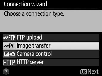 3 Start the connection wizard. Highlight Connection wizard and press 2 to start the connection wizard. 4 Choose a connection type (02).