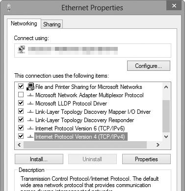 4 Display TCP/IP settings. Select Internet Protocol Version 4 (TCP/IPv4) and click Properties.