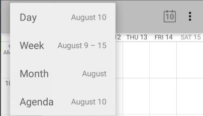 top left and select the view you prefer. You can also change to Day view from Month view by touching any day in the grid. In Month view, swipe vertically to see earlier months and later months.