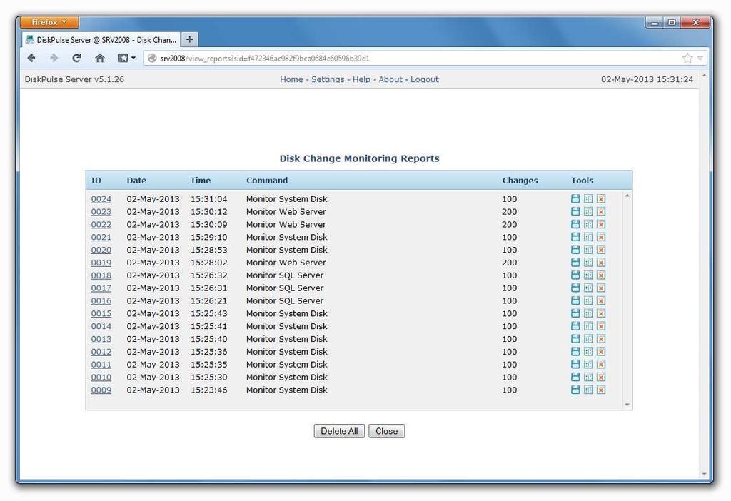 With an enabled and properly configured SQL database, all reports saved in the SQL database will be displayed on the reports page.