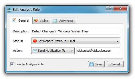In order to define one or more analysis rules, press the 'Rules' button located on the main tool bar in the DiskPulse client GUI application.