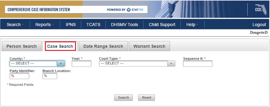 Figure 9 Case Search Case Search Results A search results grid will appear when there is