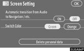 OTHER FUNCTIONS (a) Automatic transition You can select a function that enables automatic return to the navigation screen from the audio screen.
