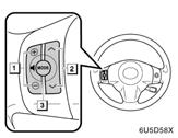 AUDIO SYSTEM Audio remote controls Steering switches Some parts of the audio system can be adjusted with the switches on the steering wheel.