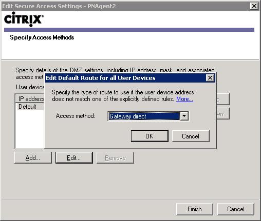 Specify Access Method: Client IP: