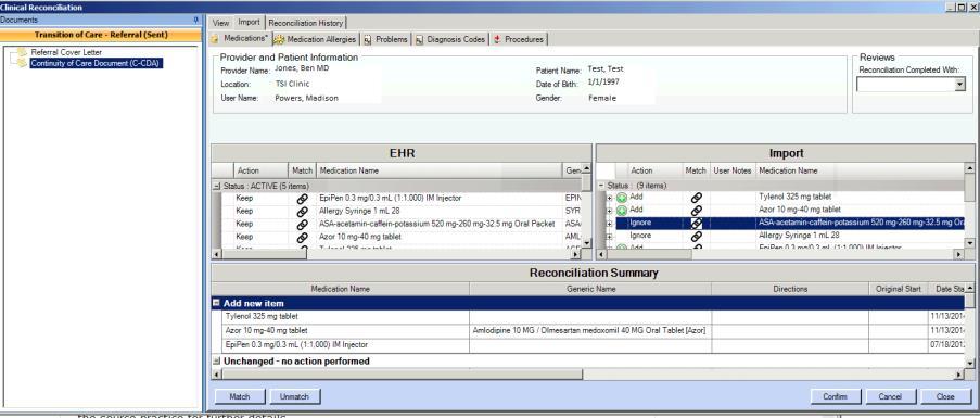 Click the Import tab in the top toolbar. Make sure to note which clinical tab is selected (medications, etc.) The EHR panel shows the clinical data that is currently in your system for the patient.
