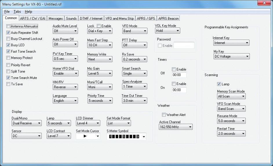 ADMS-VX8G Programming Software Radio Option Setting Screens Common Here is the rest of your radio.