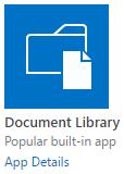 Creating a Document Library Navigate to the site/page you wish to add a document library to. Click on the Settings Icon. Click Add an App.