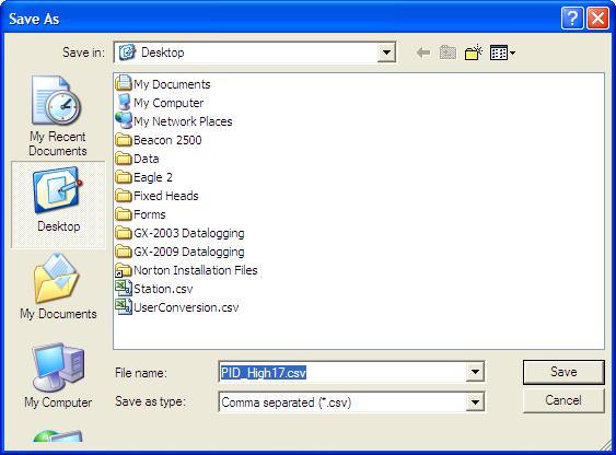 3. Export the current data by pressing the Export csv file button. Choose the file path you wish to save the file in.