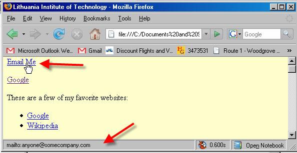 Pavyzdžiui, nuorod kontakt puslap tiesiog nurodoma kaip contactus.html. Kodas užrašomas taip: <a href="firstpage.