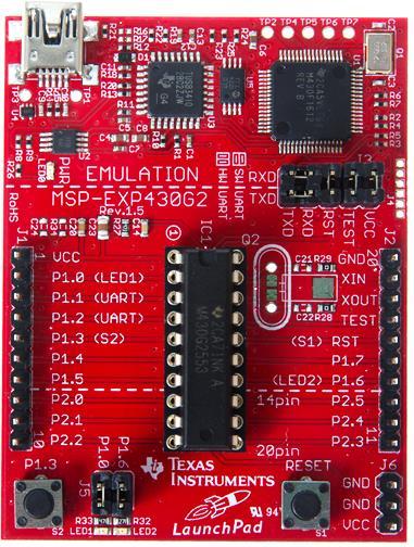 MSP430G2 Value Line LaunchPad The original LaunchPad based on the MSP430 G2 Series MCUs Target MCU: MSP430G2553 BoosterPack Pinout: 20-pin Specs: 16MHz 16-bit MSP430 CPU 16kB