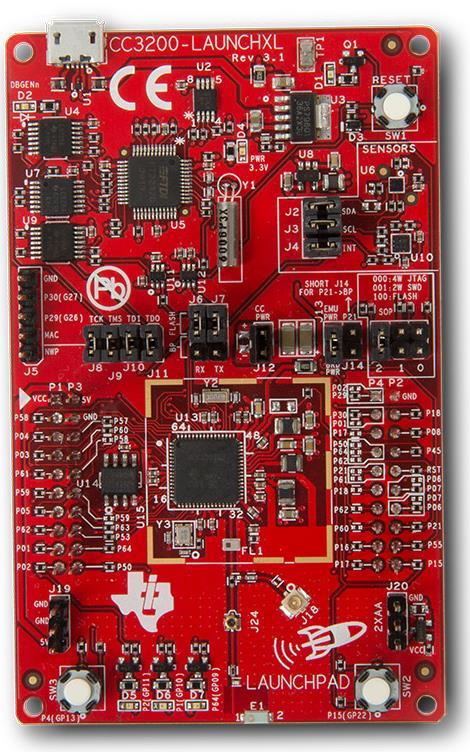SimpleLink Wi-Fi CC3200 LaunchPads ARM Cortex M4 based SoC with integrated Wi-Fi connectivity Target MCU: CC3200 BoosterPack Pinout: 40-pin Specs: 80MHz external Flash support / 256 kb RAM Wi-Fi 802.