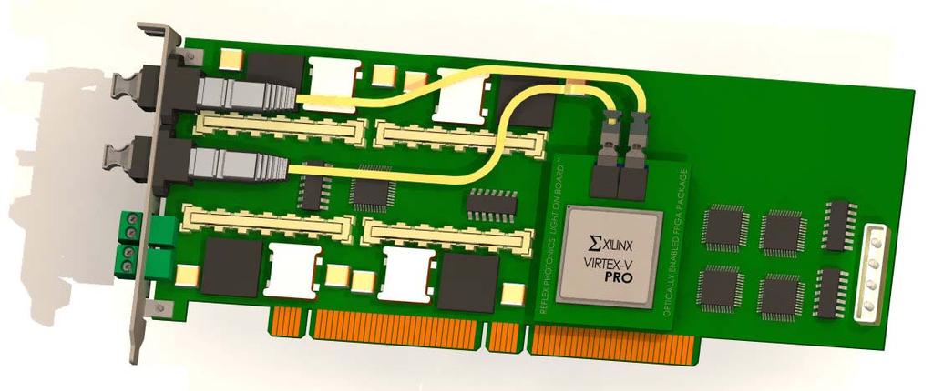 Example: HPC PCI-express card with Light on Board The introduction of parallel optical I/O gives an FPGA IC