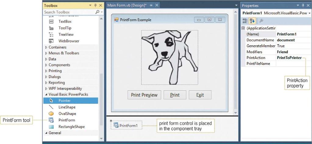 Printing an Interface from Code Use Visual Basic s PrintForm tool (contained in the Visual