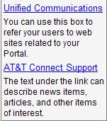 Box Description News: Enables you to add two web links with a text message for each of the links.