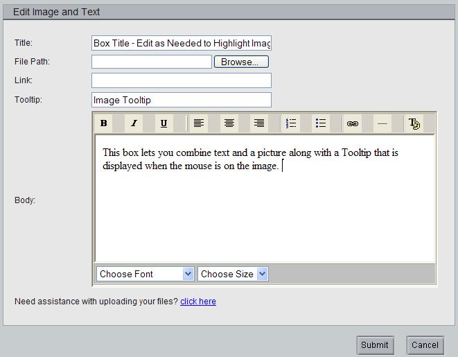 Figure 3-13: Edit Template Box Window Tip. You can use the editing tools to modify the text and its format. The editing tools are standard tools found in any word processor/graphics software.