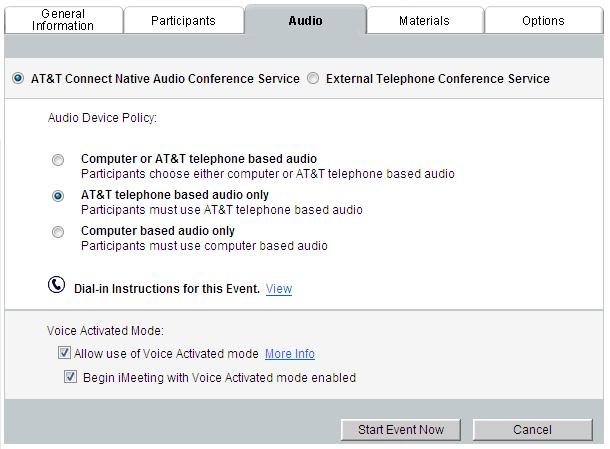 Figure 4-3: Audio Tab The audio settings shown in this example may differ from those displayed in your ACC according to the settings defined by the System Manager.