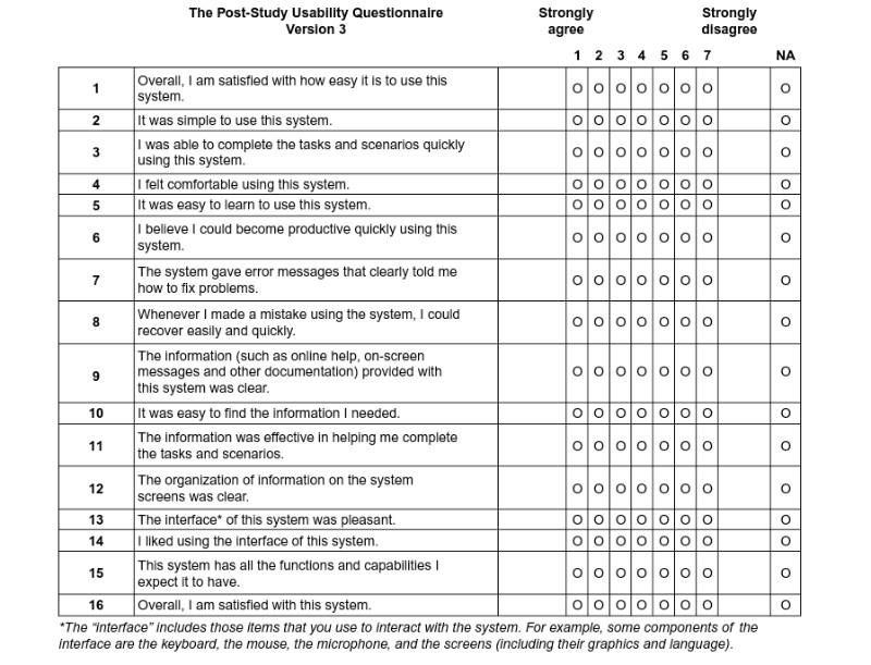 PSSUQ: Post-Study System Usability Questionnaire