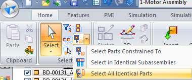Once selected, select the Select All identical Parts