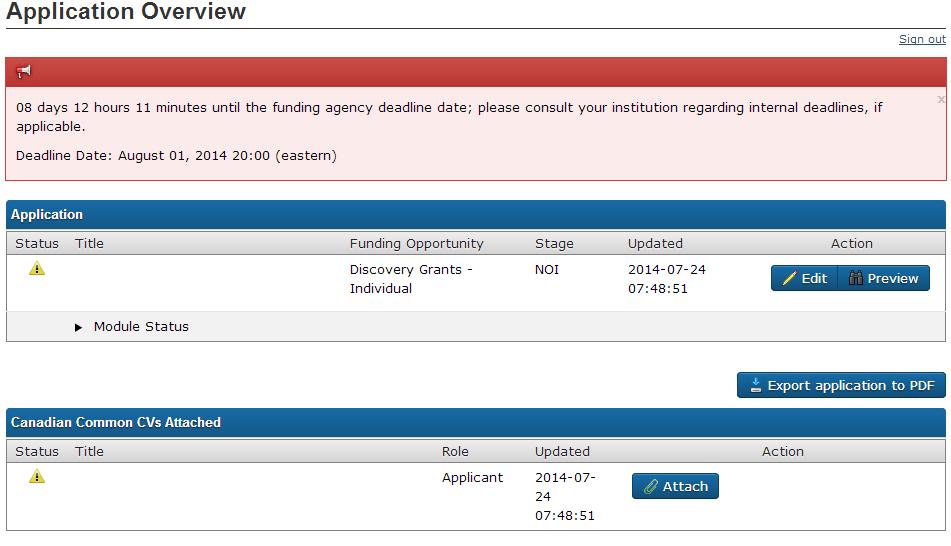 Application Overview: NSERC NOI You ll also see a countdown to the