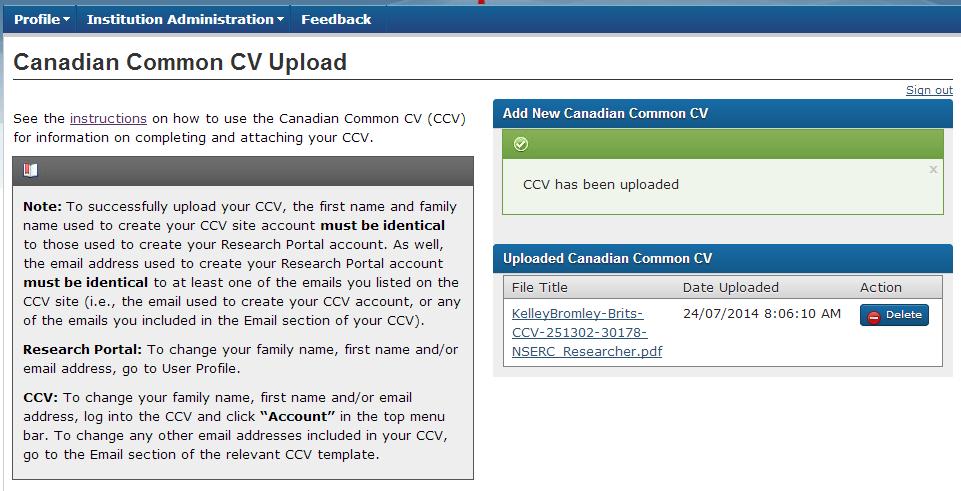 A message will appear indicating that you have successfully uploaded your CCV.