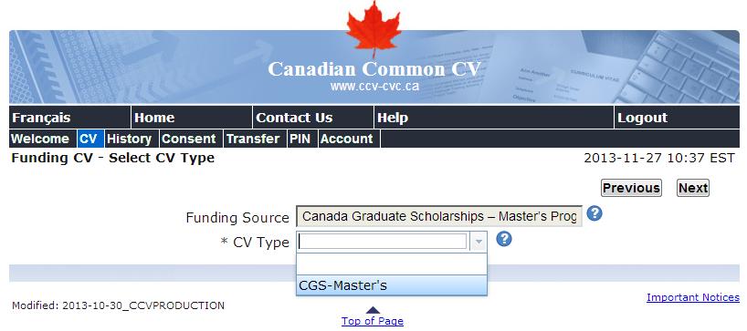 From the CV Type drop-down menu, select the CV type.