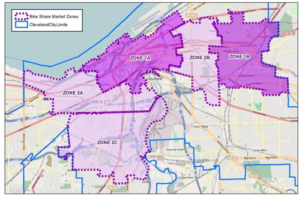 System Recommendation Zone 1 (Downtown + University Circle): 500-850 Bikes/50-85 Stations Zone 2 (Detroit Shoreway, Tremont, Old Brooklyn and Midtown): 270-550 Bikes/27-55 Stations System Build-Out: