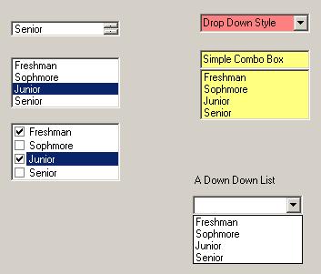 Options allow the selected text to be editable or to require it to be selected from the drop-down list DropDownStyle Simple text is editable & list always visible DropDown default indicating text is