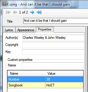 To edit the song properties click the Properties button ( Getting Started with SundayWorship ) in the song editor toolbar.