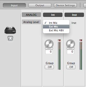 ! Getting Started - Apogee ONE User s Guide Configuring ONE s Inputs on Mac ONE s two inputs may be configured in the following manner: Internal (built-in) microphone + 1/4 instrument External (XLR)