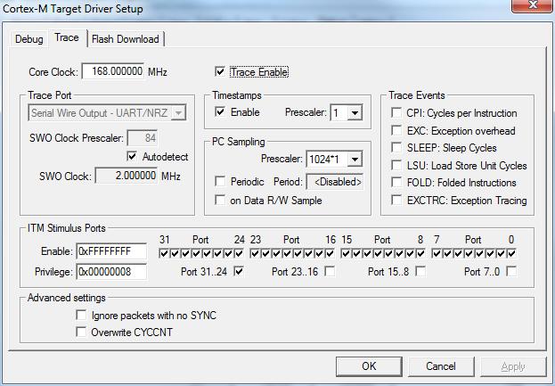 Logic Analyzer Window: graphically displays values of selected global variables over time. Configure Serial Wire Viewer (SWV): 1. Select Target Options > Debug tab > Settings.