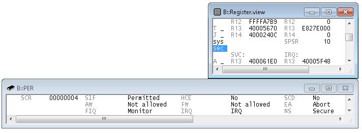 TrustZone And CPU Modes In TRACE32 CPU modes in Register window 6 / 46 TrustZone in SCR bit 0 non-secure