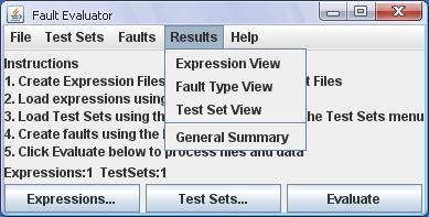 Figure 4. The options for displaying results within the Results menu. other test set files, allowing the user to quickly load many different test set files with one import.