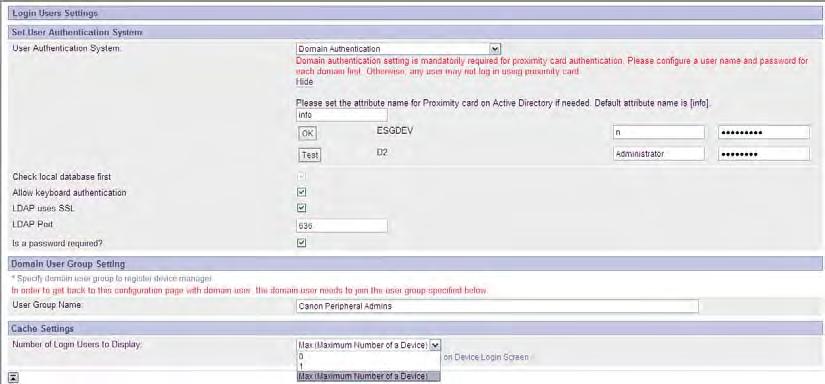 9. Select the number of users to display in the User Name drop-down list on the Log In screen of the MEAP device from the Number of Login Users to Display drop-down list.
