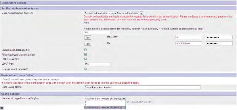 10. Select the number of users to display in the User Name drop-down list on the Log In screen of the MEAP device from the Number of Login Users to Display drop-down list.