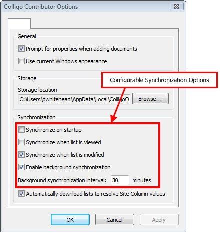 SYNCHRONIZING CONTENT Contributor offers different user-configurable synchronization processes to ensure data is kept