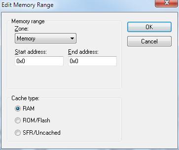 Monitoring memory and registers Edit Memory Range dialog box The Edit Memory Range dialog box is available from the Memory Configuration dialog box.