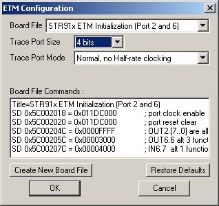 Using JTAGjet trace ETM Configuration dialog box The ETM Configuration dialog box is displayed when you click the Configure ETM button in the ETM Control