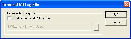 Terminal I/O Log File dialog box The Terminal I/O Log File dialog box is available by choosing Debug>Logging>Set Terminal I/O Log File.